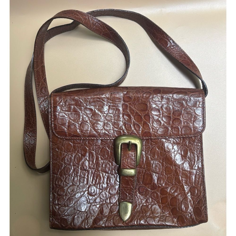 Vintage Emporio Armani Croc Embossed Leather Shoulder Bag